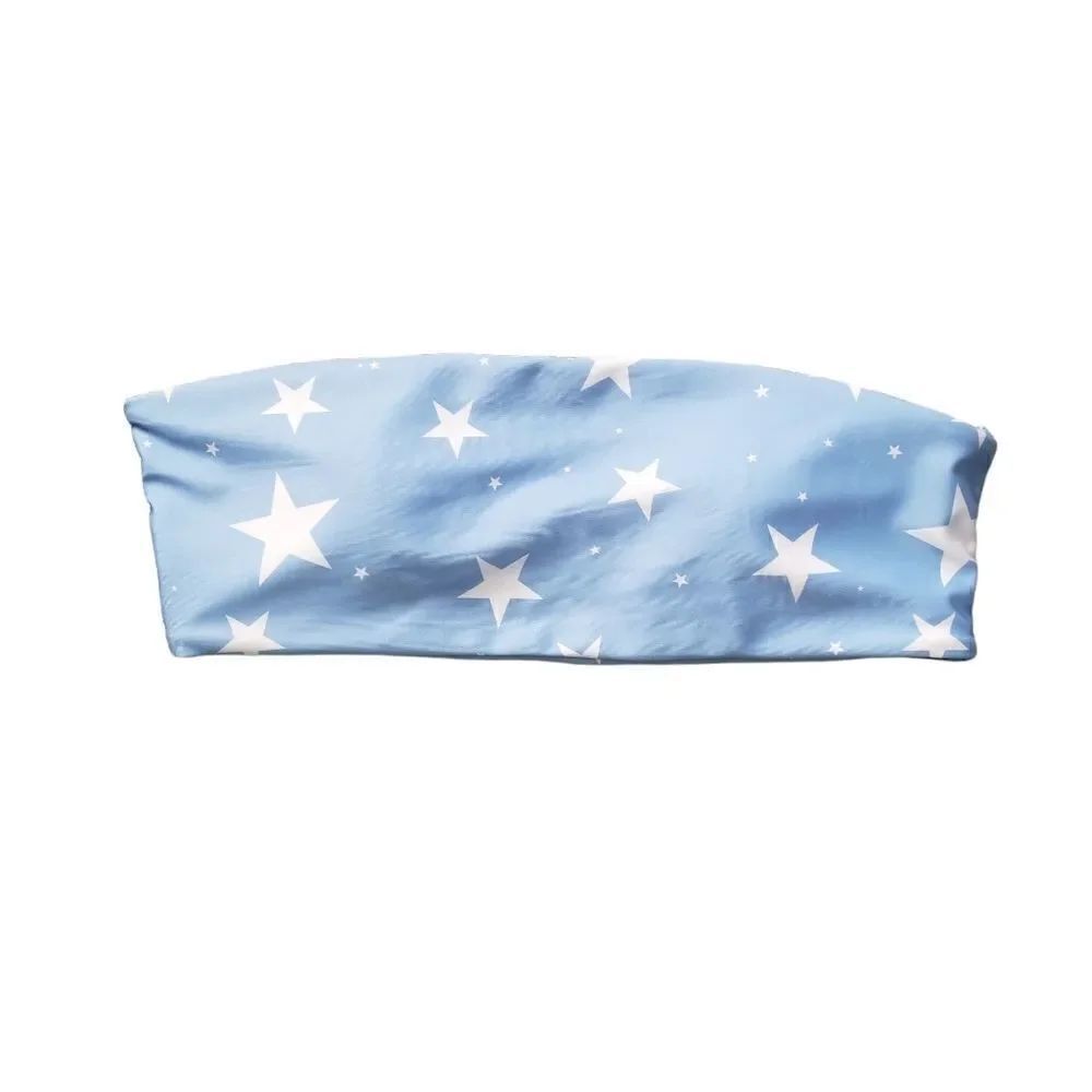 SHEIN Blue White Star Strapless Bikini Top Sz S